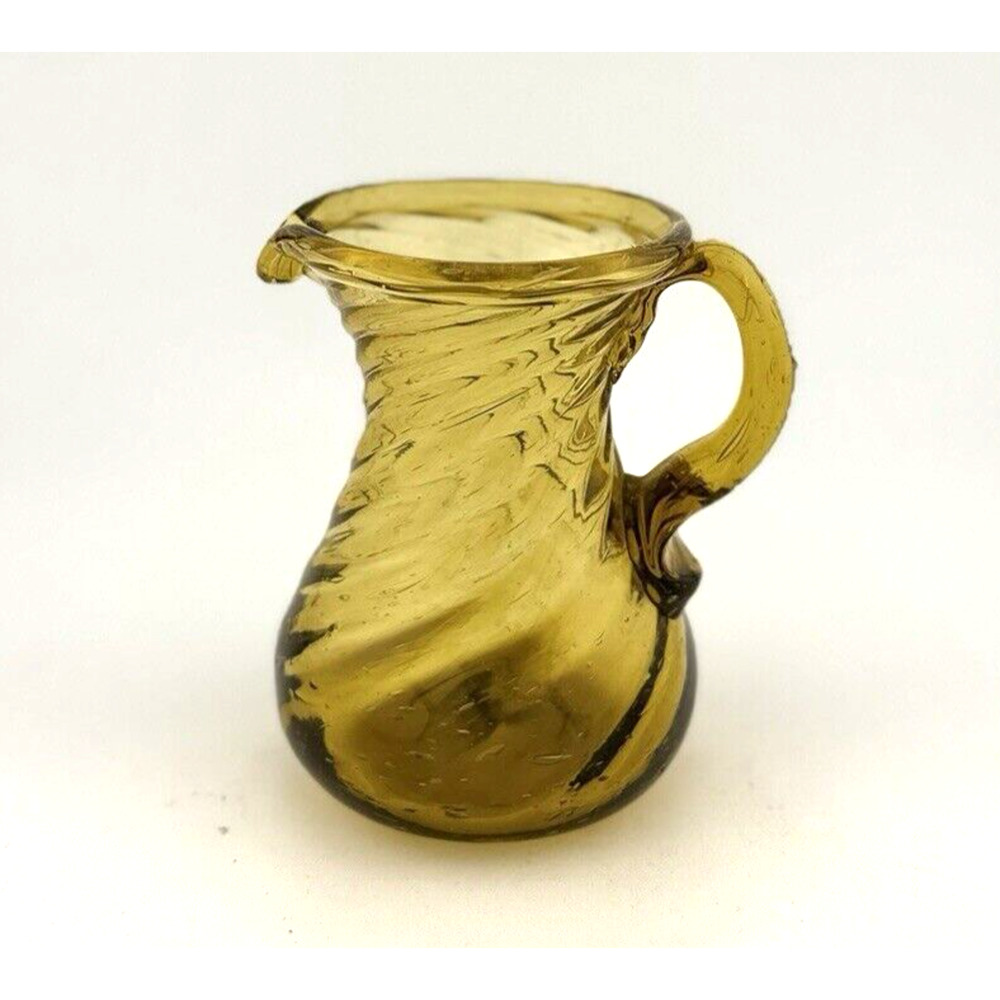 Hand Blown Vintage Amber Swirl Miniature Pitcher Creamer Vintage 3.5 in.